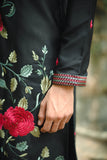 Black Satin Silk Kurta with Elegant Floral Embroidery