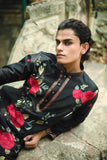 Black Satin Silk Kurta with Elegant Floral Embroidery