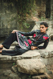 Black Satin Silk Kurta with Elegant Floral Embroidery