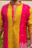 Men's Pink & Mustard Dola Silk Kurta Set with Bandhani Print