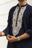 Men's Midnight Blue Kurta Set with Sequins & Cording Embroidery