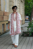Men's White Linen Satin Kurta Set with Dupatta