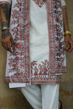 Men's White Linen Satin Kurta Set with Dupatta