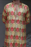 Men's Yellow Jacquard Kurta Set with Position Print