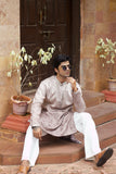 Men's Rosewood Silk Kurta Set with Zari Embroidery