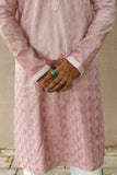 Men's Pink Ombre Silk Kurta Set with Silver Zari Embroidery