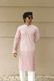Men's Pink Ombre Silk Kurta Set with Silver Zari Embroidery
