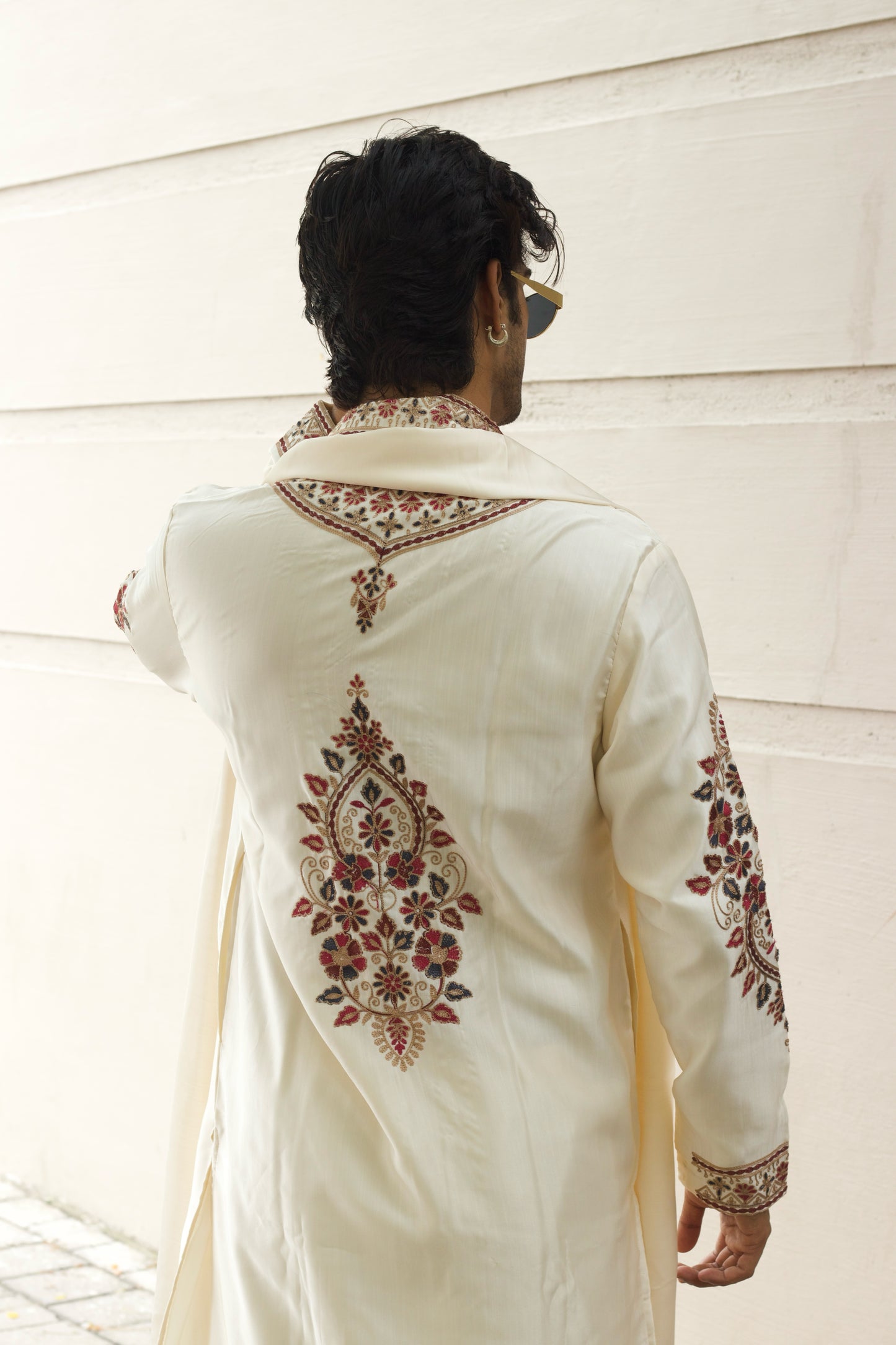 Men's Off-White Kenzo Fabric Kurta Set with Dupatta
