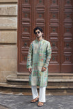 Men's Mint Green Jacquard Kurta Set with Swarovski Stone Detailing