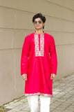Men's Pink Satin Silk Kurta Set with Zari & Sequin Embroidery