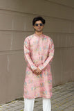 Men's Pink Jacquard Kurta Set with Swarovski Stone Detailing