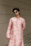 Men's Pink Jacquard Kurta Set with Swarovski Stone Detailing