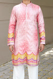 Men's Pink Jacquard Kurta Set with Swarovski Stone Detailing