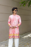 Men's Pink Jacquard Kurta Set with Swarovski Stone Detailing