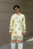 Men's Cream Jacquard Silk Kurta Set with Swarovski Stone Detailing