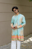 Men's Blue Jacquard Kurta Set with Swarovski Stone Detailing