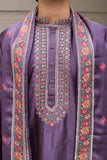Men's Purple Satin Silk Kurta Set with Dupatta