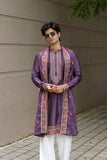 Men's Purple Satin Silk Kurta Set with Dupatta