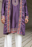 Men's Purple Satin Silk Kurta Set with Dupatta