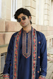 Men's Navy Blue Satin Silk Kurta Set with Dupatta
