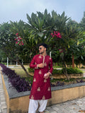 Men’s Maroon Silk Embroidered Kurta Set