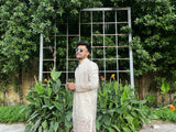 Men's Beige Embroidered Kurta Set