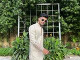 Men's Beige Embroidered Kurta Set