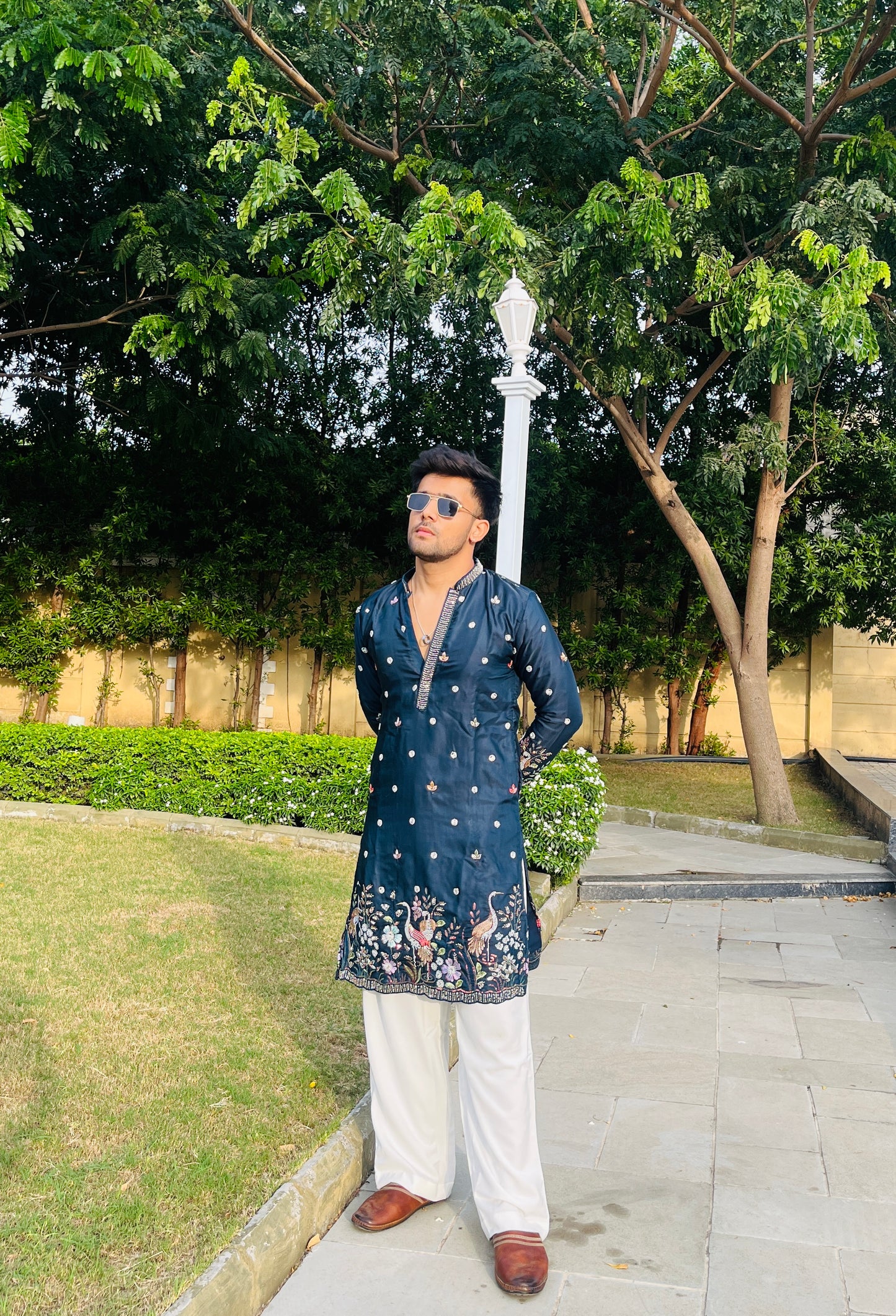Men's Blue Kenzo Bead Work Embroidered Kurta Set