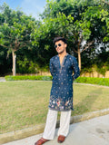 Men's Blue Kenzo Bead Work Embroidered Kurta Set