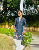 Men's Blue Kenzo Bead Work Embroidered Kurta Set