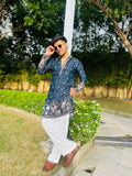 Men's Blue Kenzo Bead Work Embroidered Kurta Set