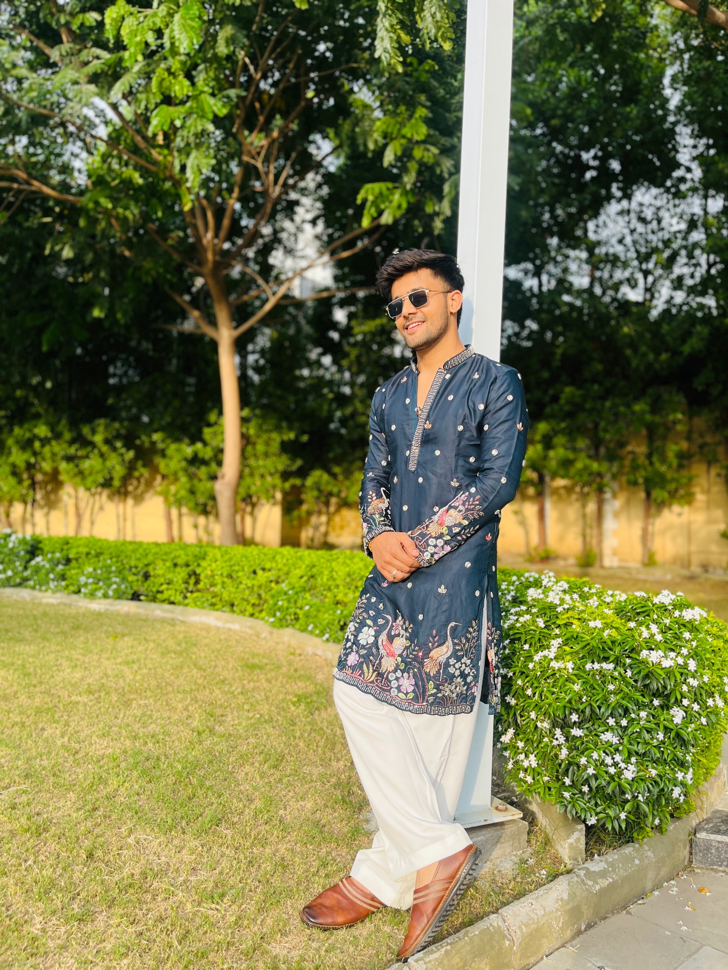 Men's Blue Kenzo Bead Work Embroidered Kurta Set
