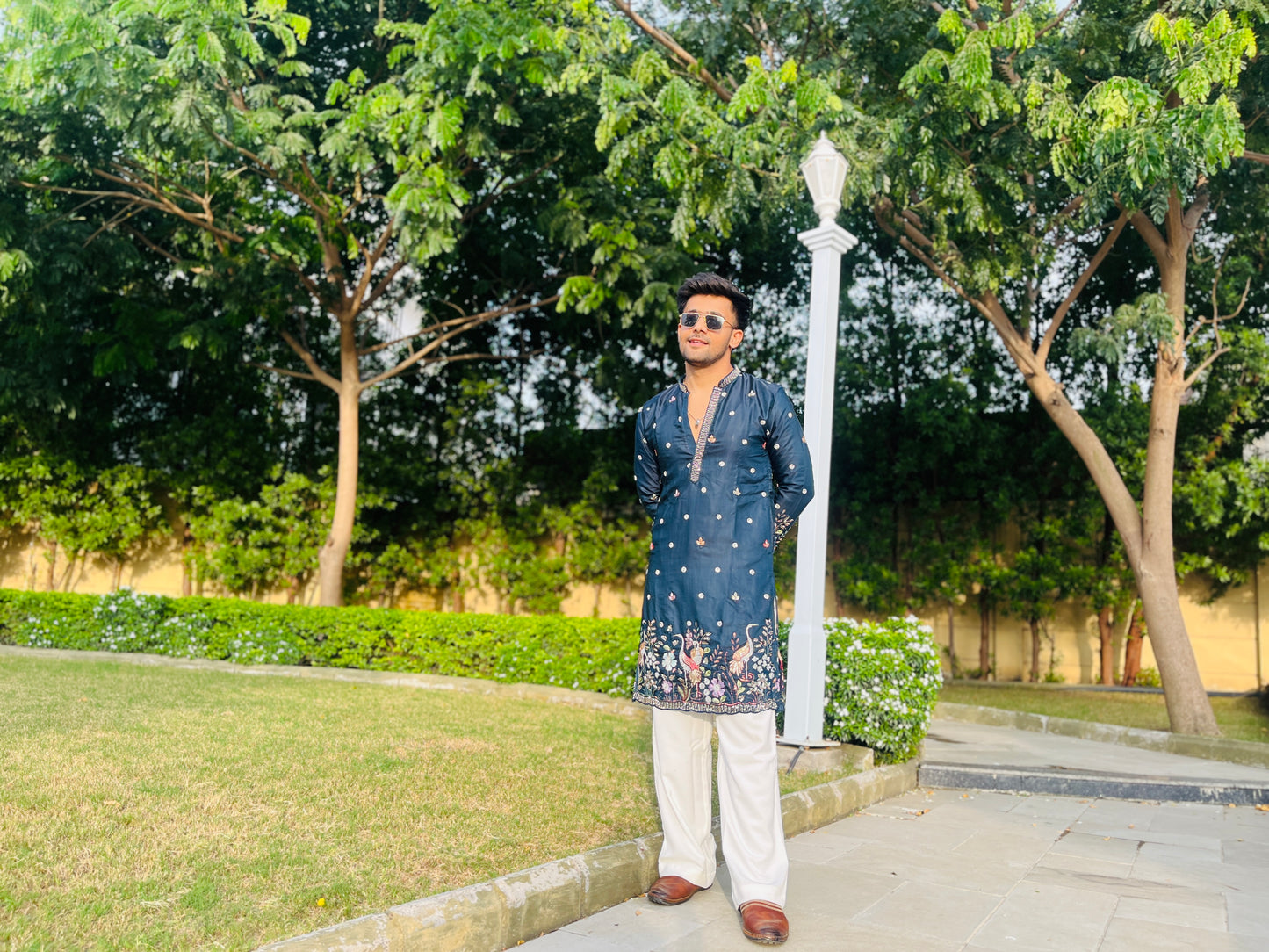 Men's Blue Kenzo Bead Work Embroidered Kurta Set