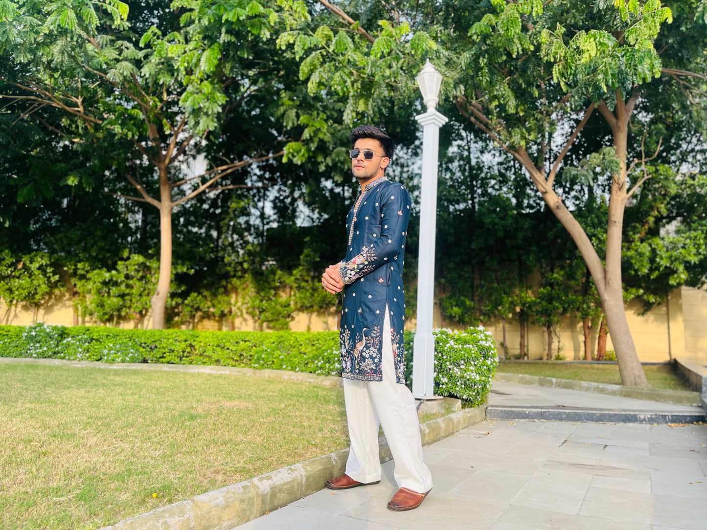 Men's Blue Kenzo Bead Work Embroidered Kurta Set