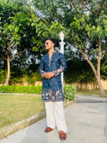 Men's Blue Kenzo Bead Work Embroidered Kurta Set