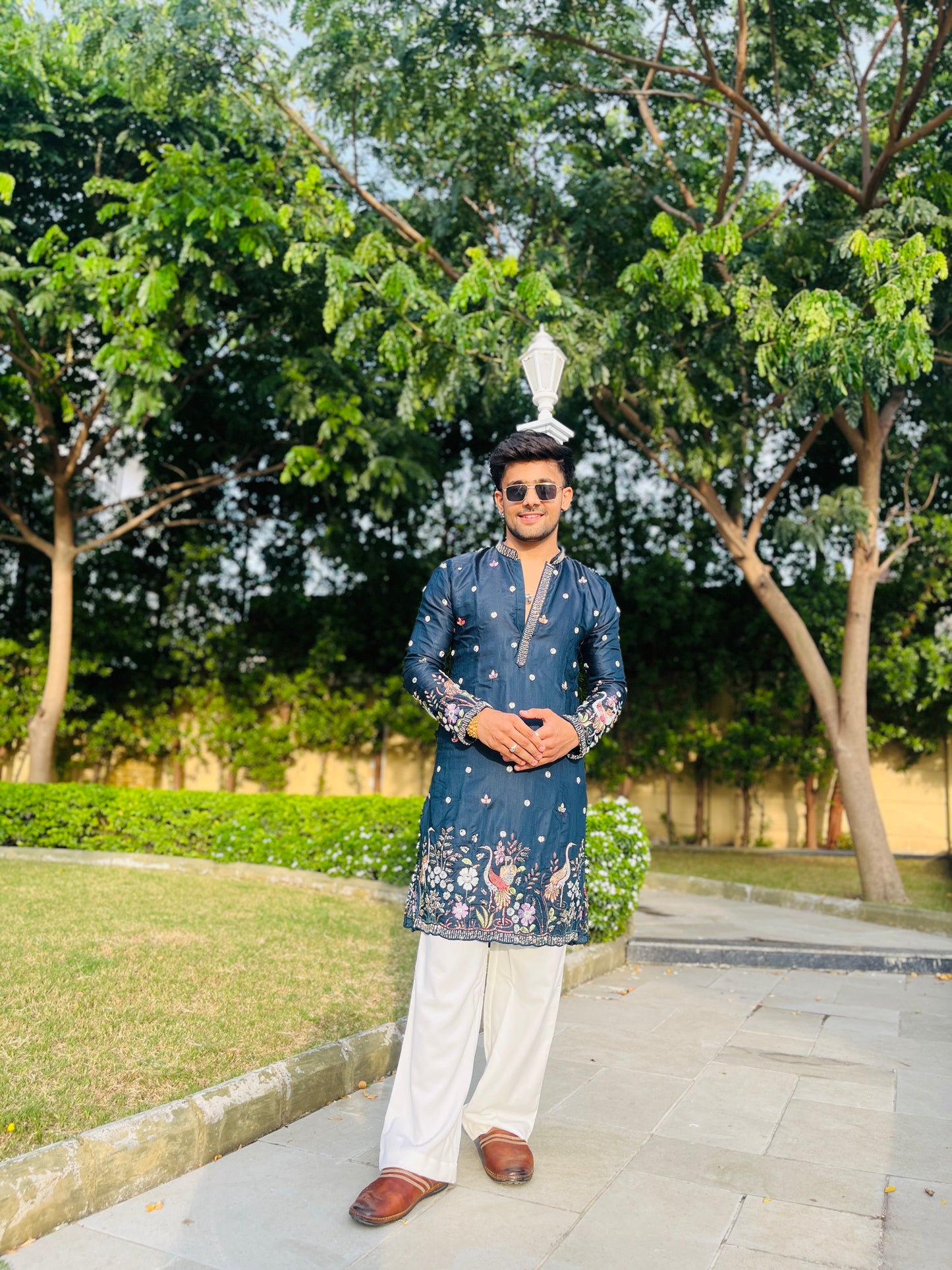 Men's Blue Kenzo Bead Work Embroidered Kurta Set