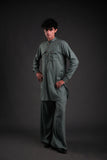 Classic Green Linen Blend Pathani Suit with Flared Pants