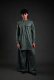 Classic Green Linen Blend Pathani Suit with Flared Pants