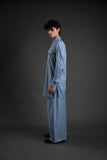 Classic Blue Linen Blend Pathani Suit with Flared Pants