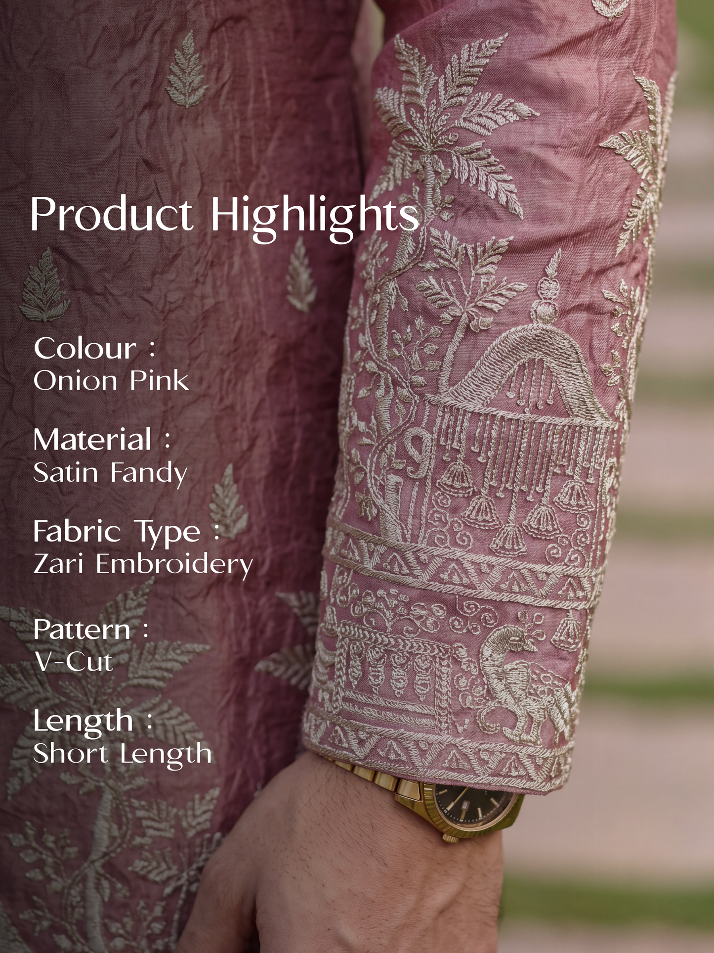 Onion Pink Satin Fancy Short Kurta Set with Zari Embroidery