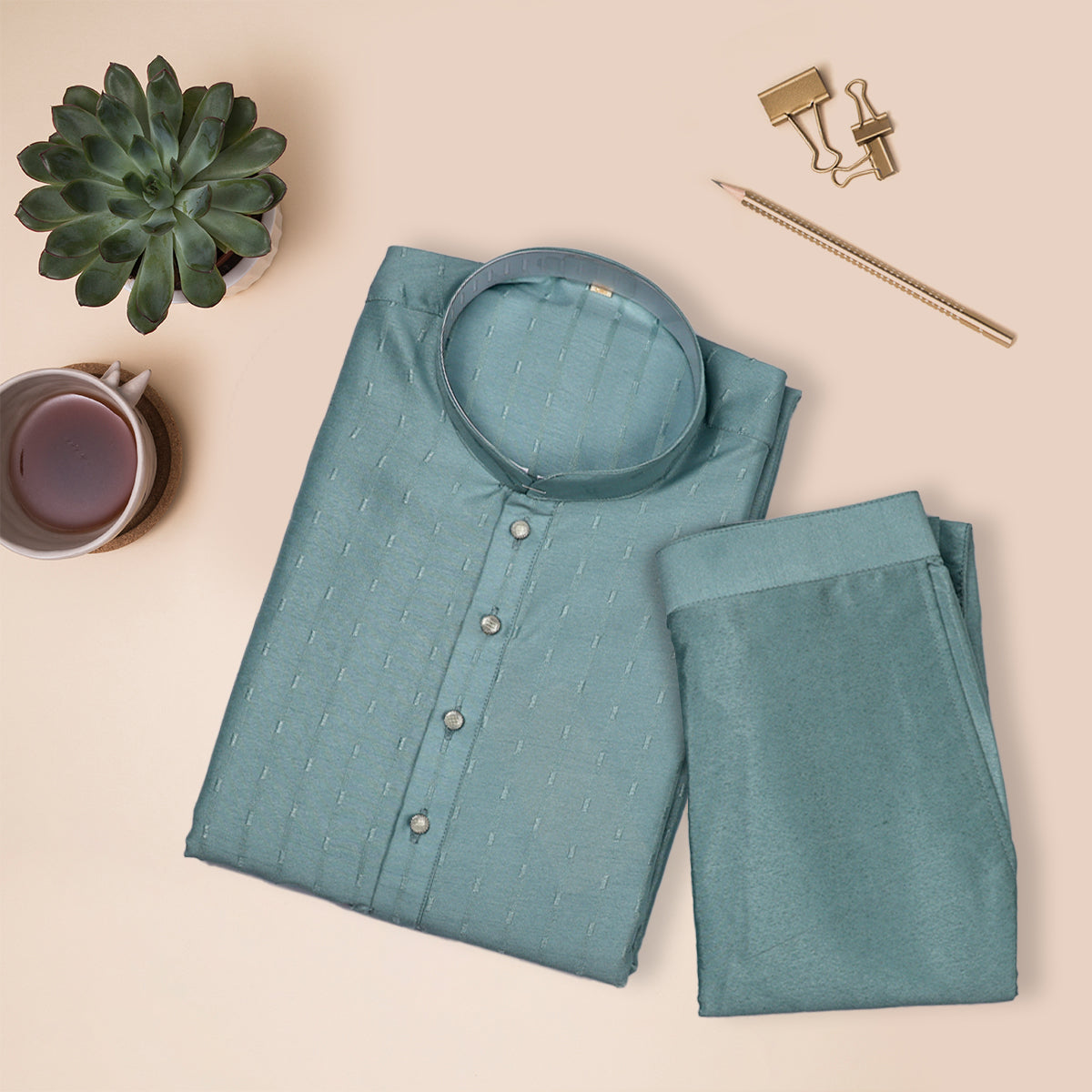 Silk Dobby Kurta Set with Matching Pants