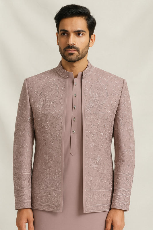 Men's Onion Diamond Embroidered 3-Piece Jodhpuri Set