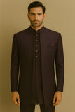 Men's Mulberry 3-Piece Jodhpuri Set with Diamond Embellished Jacquard & Swarovski Detailing