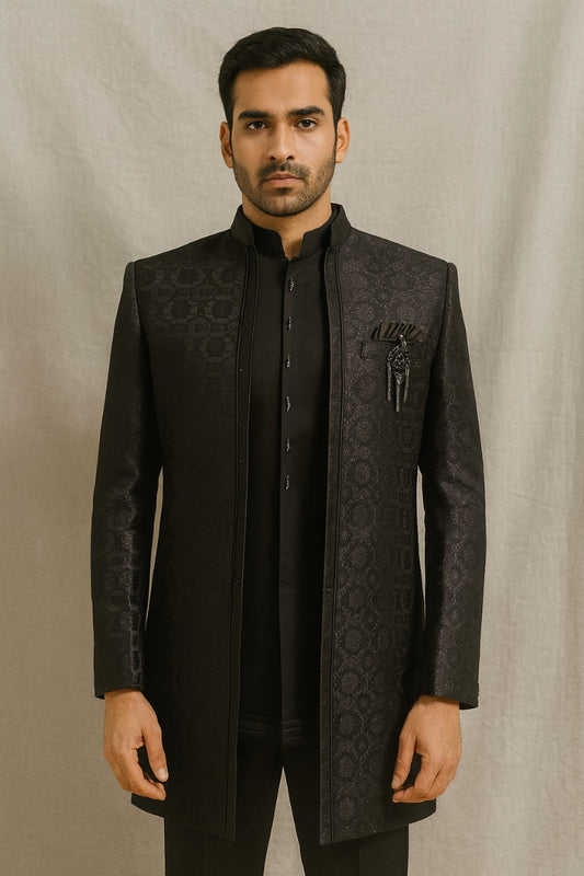 Men's Geometric Jacquard 3-Piece Jodhpuri Set