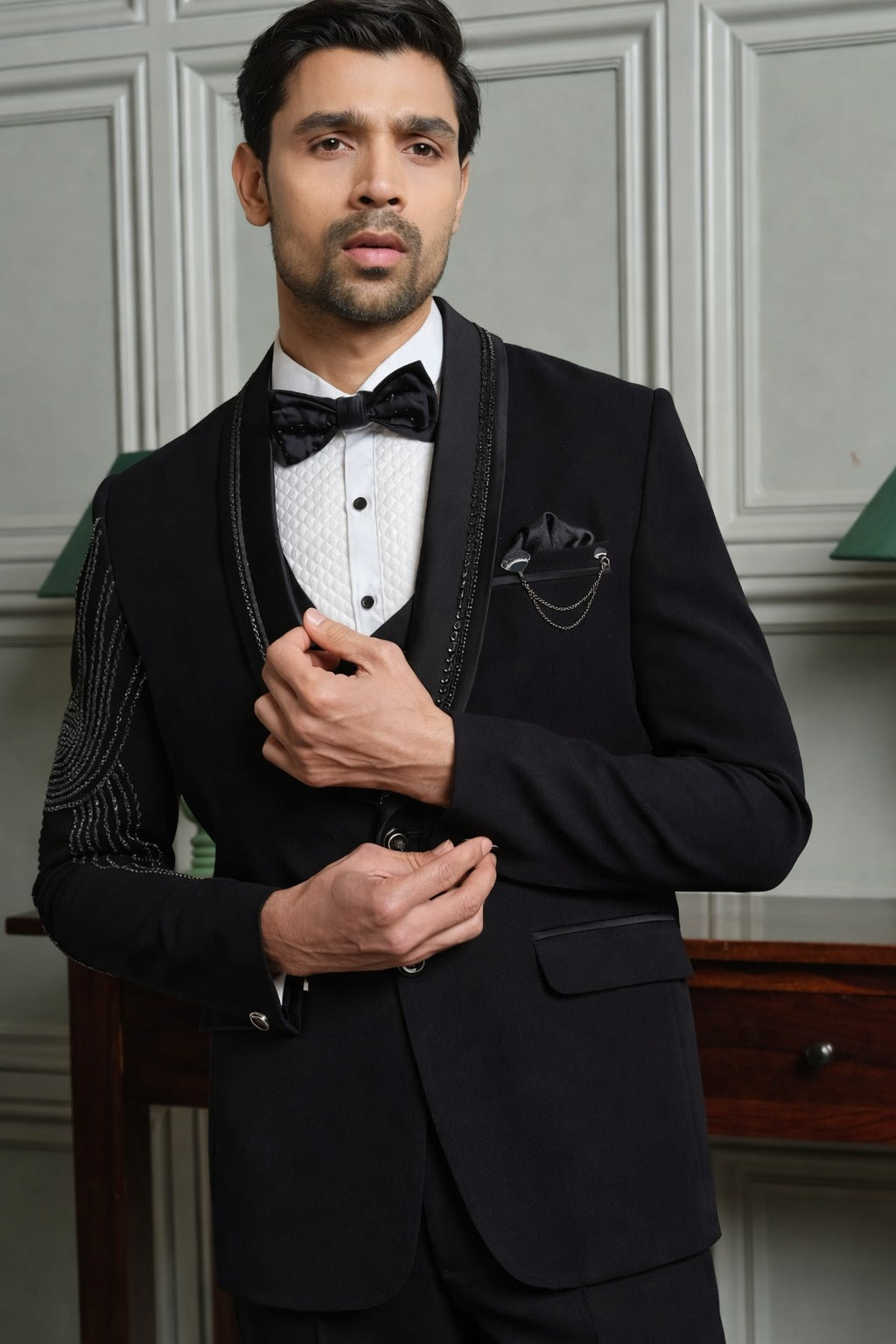 Japanese Lachhka Tuxedo Suit with Heavy Handwork