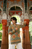 Men's Multicolour Natural Crepe Kurta Set with Golden Zari & Corded Embroidery