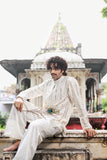 Men's Off-White Viscose Silk Kurta Set with Sequin & Mirror Work Embroidery