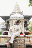 Men's Off-White Viscose Silk Kurta Set with Sequin & Mirror Work Embroidery