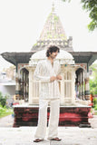 Men's Off-White Viscose Silk Kurta Set with Sequin & Mirror Work Embroidery