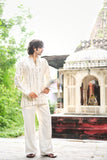 Men's Off-White Viscose Silk Kurta Set with Sequin & Mirror Work Embroidery